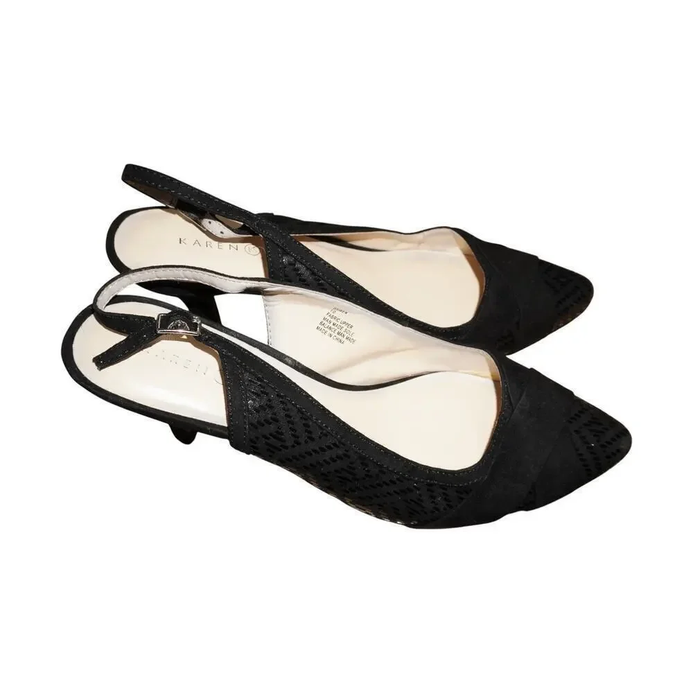 Karen Scott Ghyen Black Slingback Heels Size 10 Women’s Pointed Toe Kitten Pump